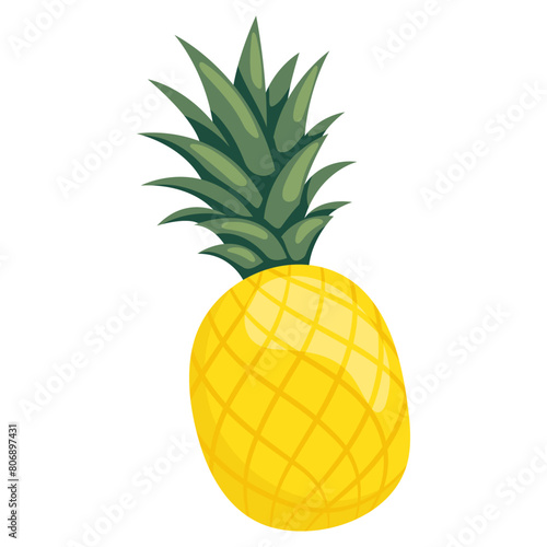 Pineapple simple illustration. Ripe juicy fruit. Bright cartoon vector flat clipart