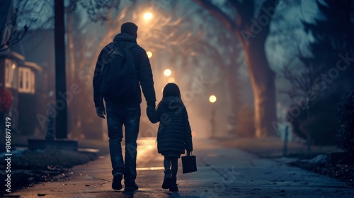 Father and Daughter Walking Home at Night  Fathers Day