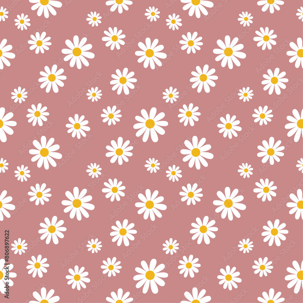 Daisy flower seamless on editable background illustration. Pretty floral pattern for print. Flat design vector. Spring and summer seamless. Flowers seamless design. Cute floral print. Daisy flower seamless on editable background illustration. Pretty floral pattern for print. Flat design vector. Spring and summer seamless. Flowers seamless design. Cute floral print.