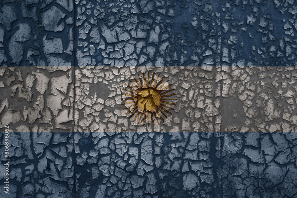 flag of argentina on a old grunge metal rusty cracked wall background