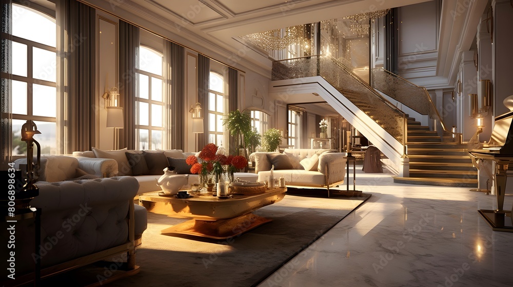 interior of luxury living room in classic style. 3d rendering
