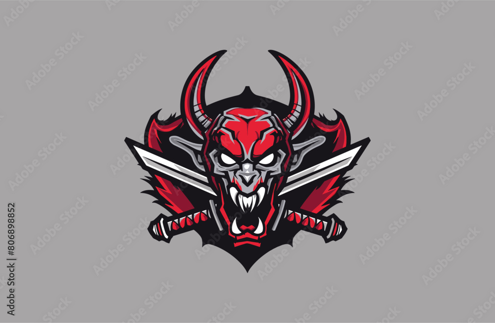 Devil and Sword vector illustration flat design logo Devil and Sword vector illustration flat design logo