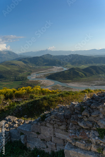 Albania vjosa wild river beautiful view in summer time view from byllis ruin photo