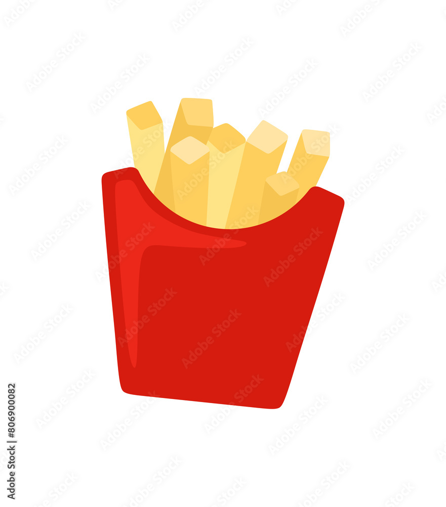 French fried chips in a red paper cup graphic illustration. Fast food. French fries in a paper wrapper icon French fried chips in a red paper cup graphic illustration. Fast food. French fries in a paper wrapper icon