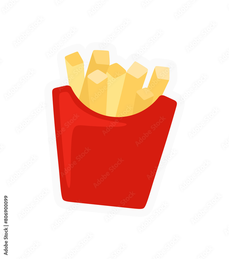 French fried chips in a red paper cup graphic illustration. Fast food. French fries in a paper wrapper icon French fried chips in a red paper cup graphic illustration. Fast food. French fries in a paper wrapper icon