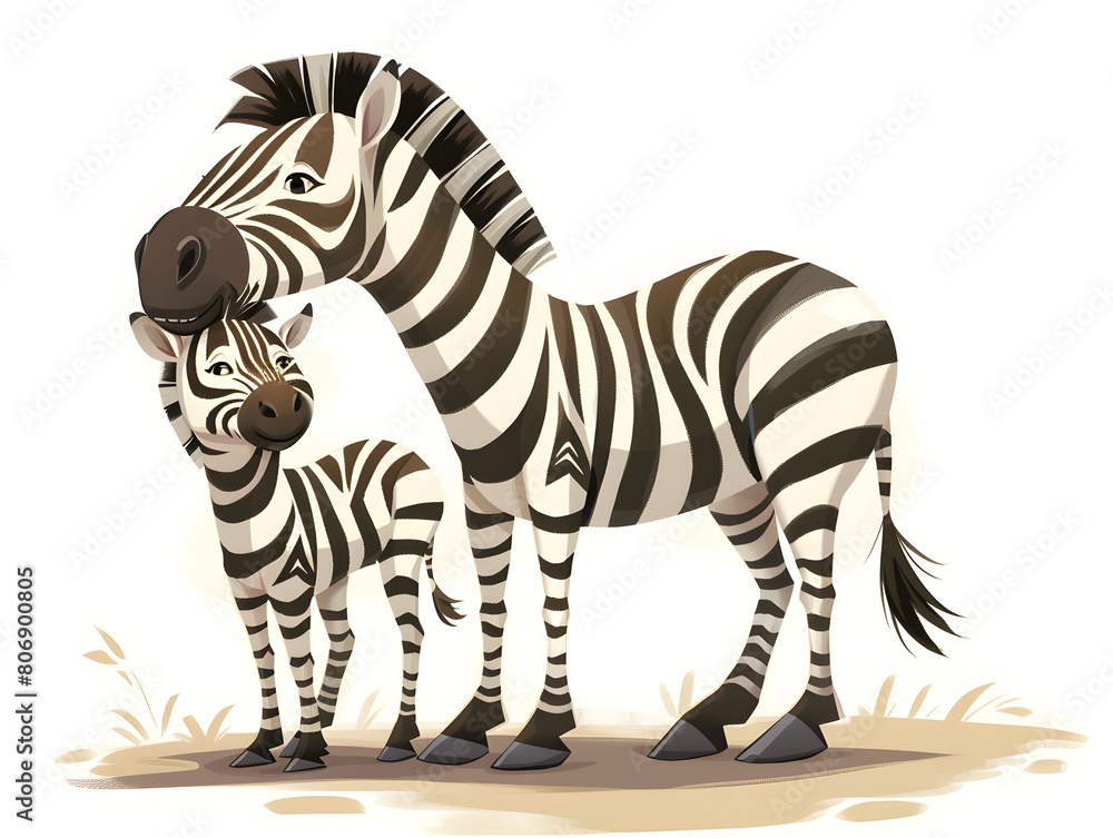 Fototapeta premium A cute cartoon zebra mother and baby,