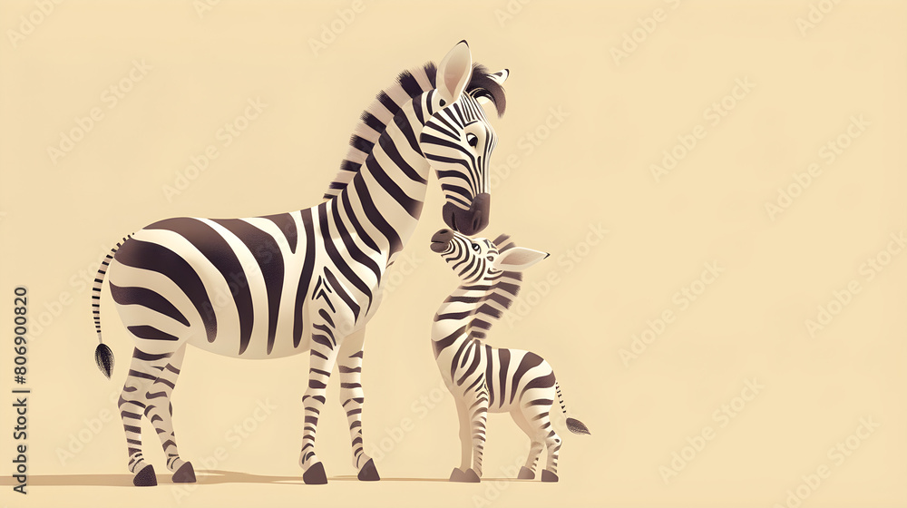 Fototapeta premium A cute cartoon zebra mother and baby,