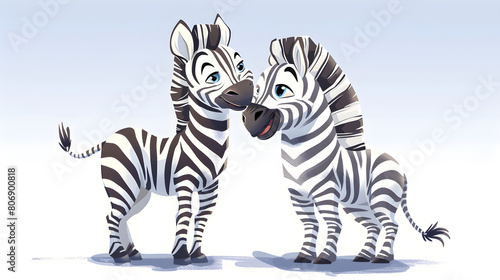 A cute cartoon zebra mother and baby 