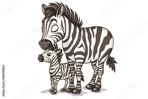 A cute cartoon zebra mother and baby,