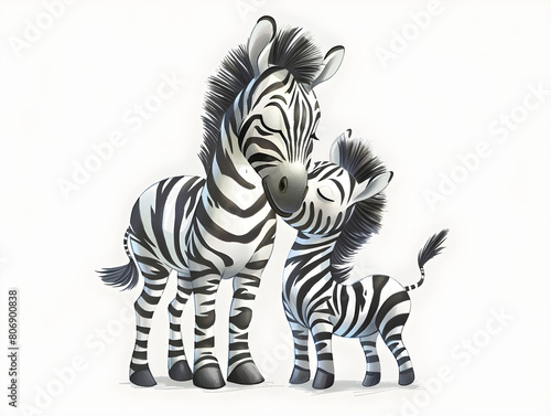 A cute cartoon zebra mother and baby 