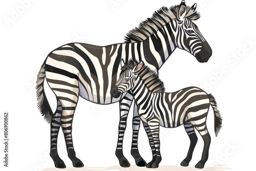 A cute cartoon zebra mother and baby 