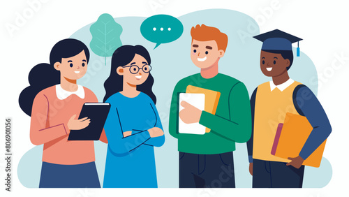 A group of students discussing loan options and sharing tips for avoiding predatory loans.. Vector illustration