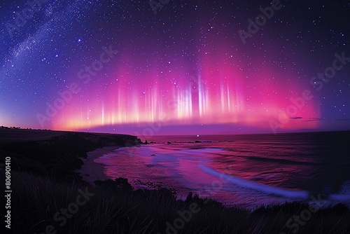 The mesmerizing Aurora Australis, also known as the Southern Lights, paints the night sky with vibrant colors.