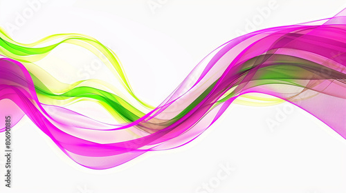 Bright neon magenta waves interspersed with electric lime green, sweeping across a white background in a futuristic flow