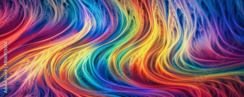 This image features a colorful abstract painting with wavy brushstrokes in a rainbow of colors - Generative AI 