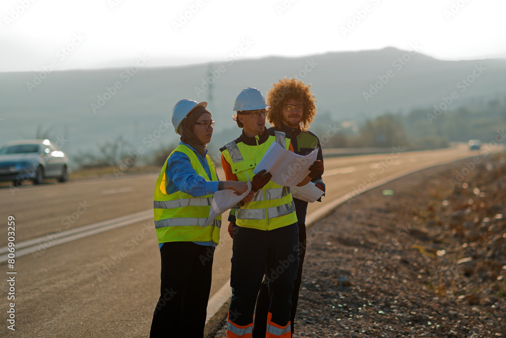 A team of engineers and workers oversees a wind turbine project at a modern wind farm, working together to ensure the efficient generation of renewable energy A team of engineers and workers oversees a wind turbine project at a modern wind farm, working together to ensure the efficient generation of renewable energy