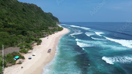 aerial view of Beach Pantai Nunggalan in Uluwatu in Bali, Indonesia