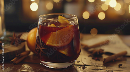 Mulled wine orange and spices photo