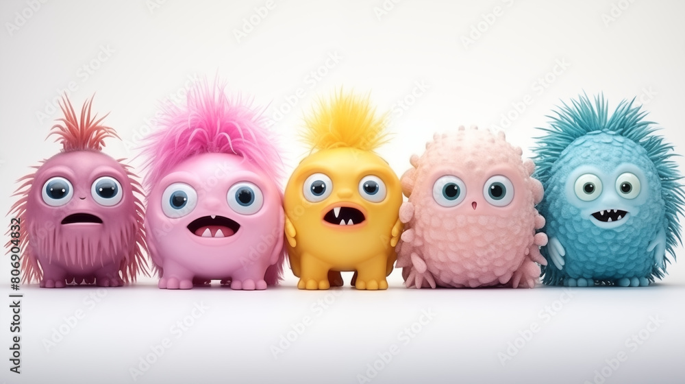 a realistic cute monster on a clean pastel light and white isolated background a realistic cute monster on a clean pastel light and white isolated background