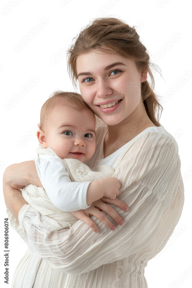 Mother and her newborn baby transparent background