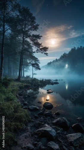 The moon and the river at night are beautiful. © Rattana