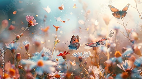 butterflies in a flowers feild photo