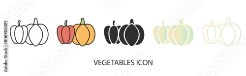 Vector vegetables icon, pepper and pumpkin icon in solid, gradient and line styles. Trendy colors. Isolated on a white background. Editable stroke