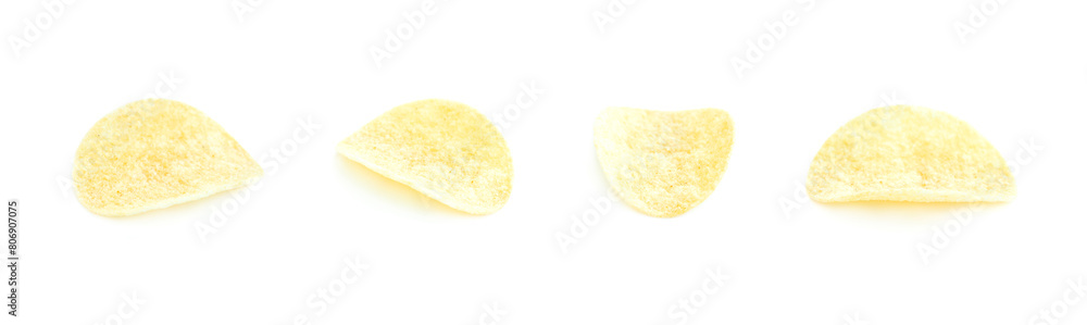 Potato chips mixed chili powder isolated on white background, Spicy potato chips Potato chips mixed chili powder isolated on white background, Spicy potato chips