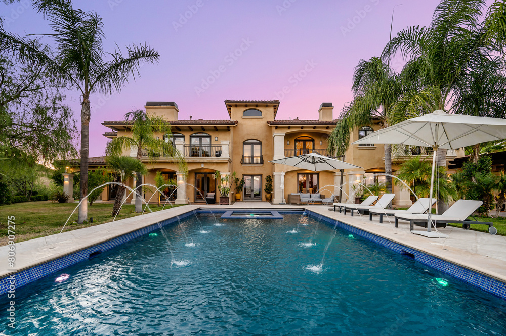 Exterior view of a luxurious home in Hidden Hills, California.