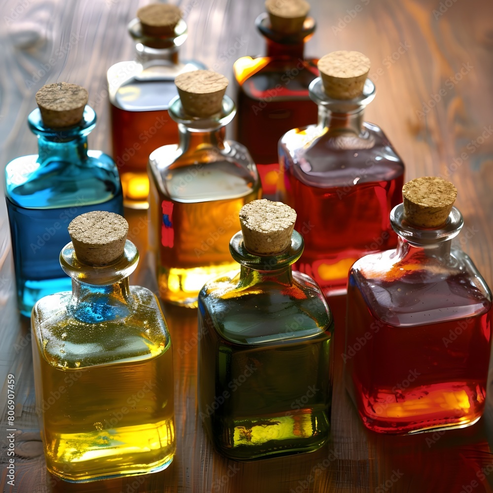 bottles of perfume on blur background Generative Ai bottles of perfume on blur background Generative Ai