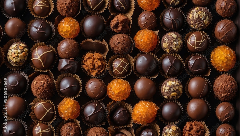 Top view of luxury delicious chocolate and candies truffles Top view of luxury delicious chocolate and candies truffles
