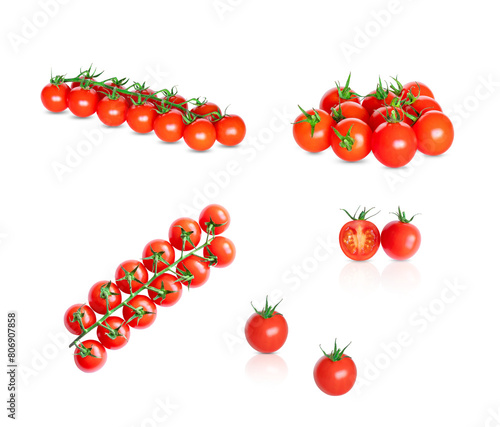 Cherry tomato isolated on white background. Collection. Fresh cherry tomatoes on a branch isolated on a white background. PNG photo