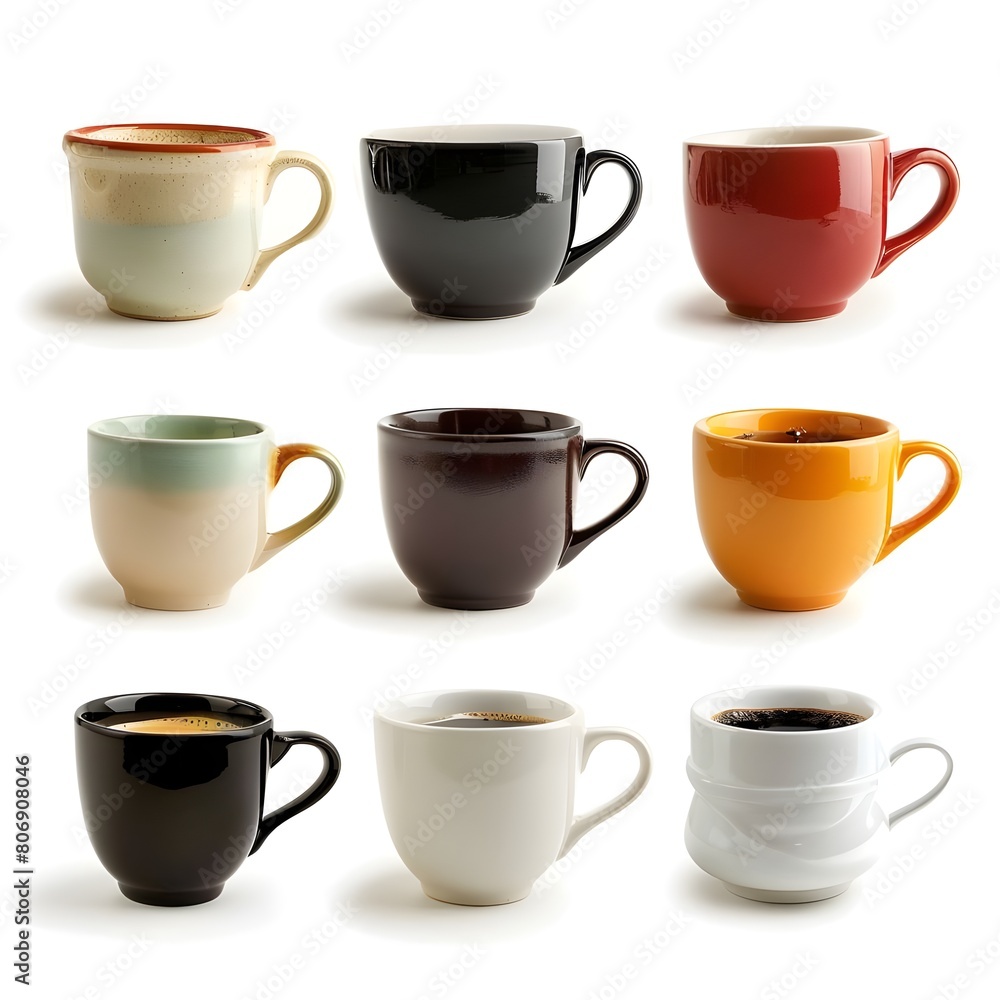set of cups on white background Generative Ai set of cups on white background Generative Ai