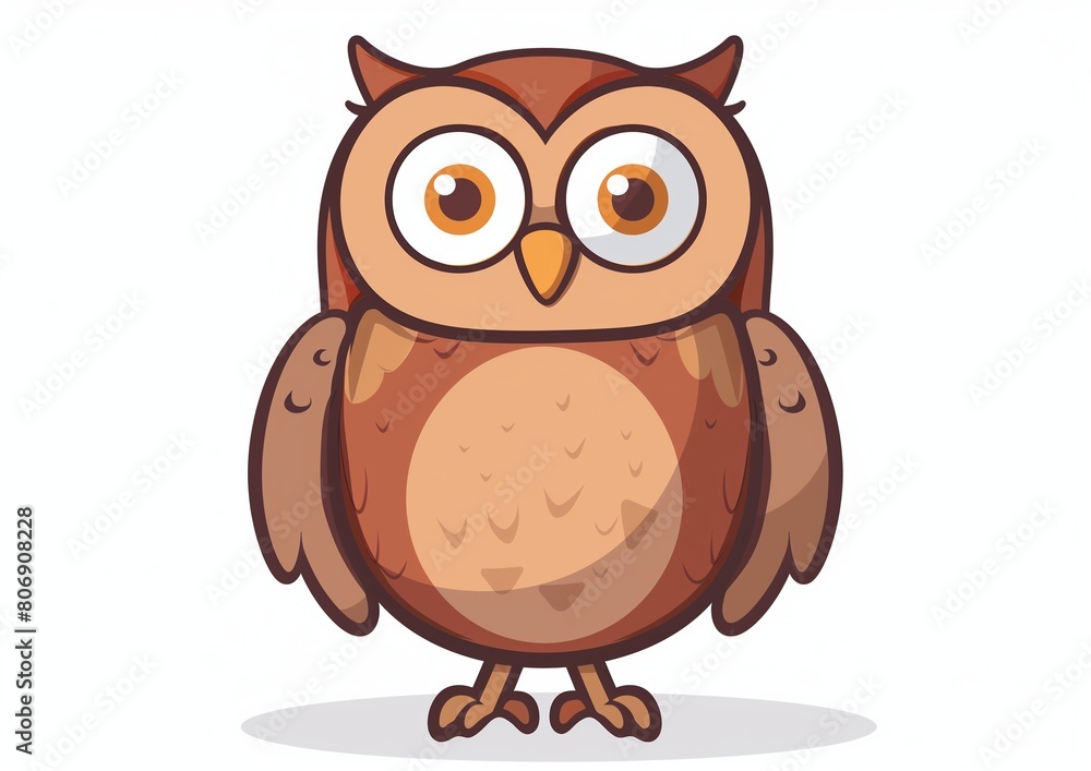 Cute Cartoon Owl Standing Isolated on White Background Illustration