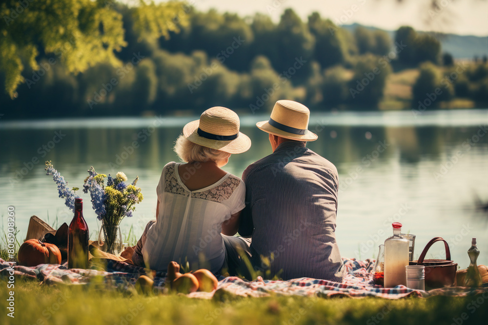 Obraz premium Middle aged couple enjoying harmony peaceful weekend generative AI portrait