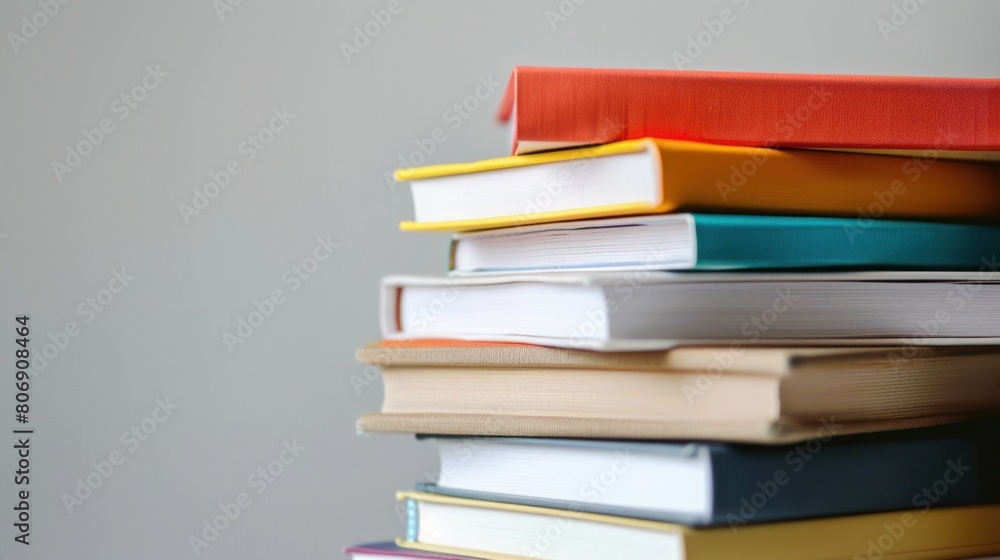 Stack of new books and diaries in a white minimal background Stack of new books and diaries in a white minimal background