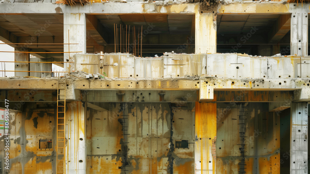 Detailed close-up of a partially demolished building exposing ...