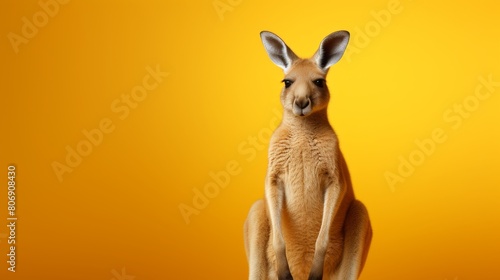A kangaroo sits gracefully atop a wooden table, basking in the sunlight