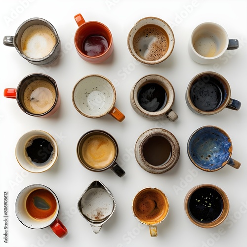 set of coffee cups on white background Generative Ai