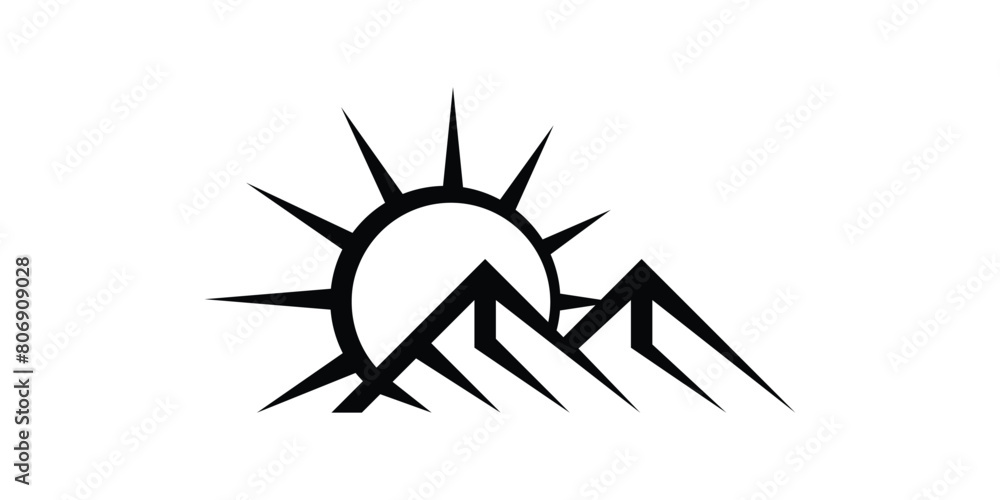Obraz na plátně mountain and sun logo design, logo design template, icon, vector, symbol, idea