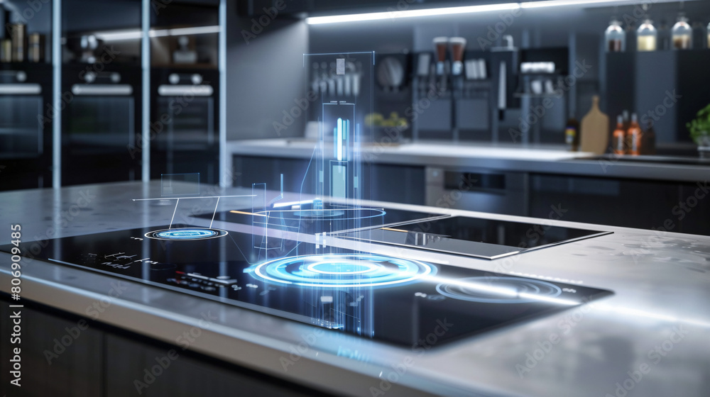 Futuristic Culinary Haven: High-Tech Smart Kitchen with Interactive Cooktops