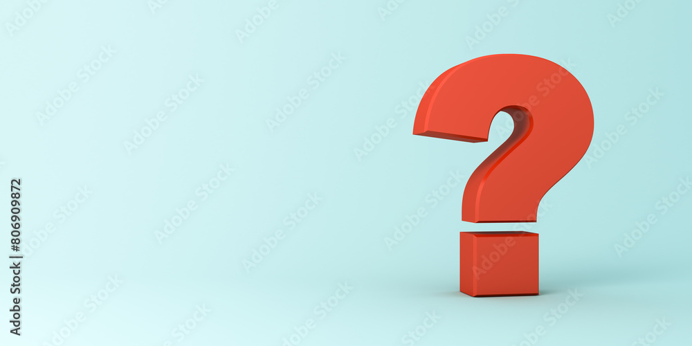 Big red question mark isolated on light blue pastel color background with shadow and blank copy space minimal concepts 3D rendering Big red question mark isolated on light blue pastel color background with shadow and blank copy space minimal concepts 3D rendering