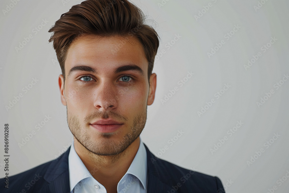 Confident Young Businessman in Formal Attire with a Slight Smile, Looking Towards the Camera, Perfect for Corporate Profiles Confident Young Businessman in Formal Attire with a Slight Smile, Looking Towards the Camera, Perfect for Corporate Profiles
