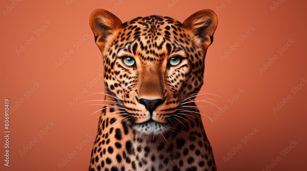 Fototapeta premium A majestic leopard up close against a vibrant red backdrop