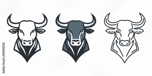 Bull icon set. Animal Toro or Bull logo. Vector illustration