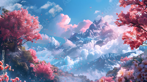coral reef in the sea and mountains