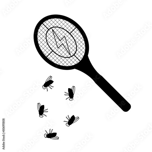 Electric fly swatter and five dead flies photo