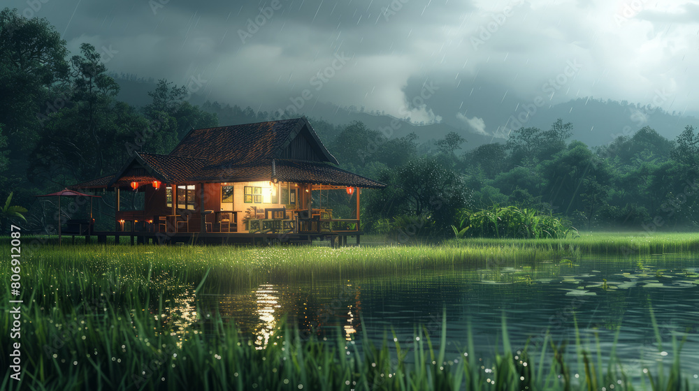 Fototapeta premium Coffee shop in the middle of fields