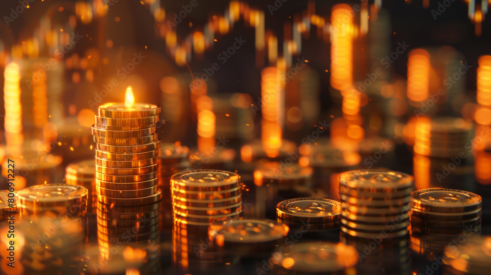 Obraz premium Business gold candlestick investment stock exchange wealth financial concept of golden trade market background of growth finance chart