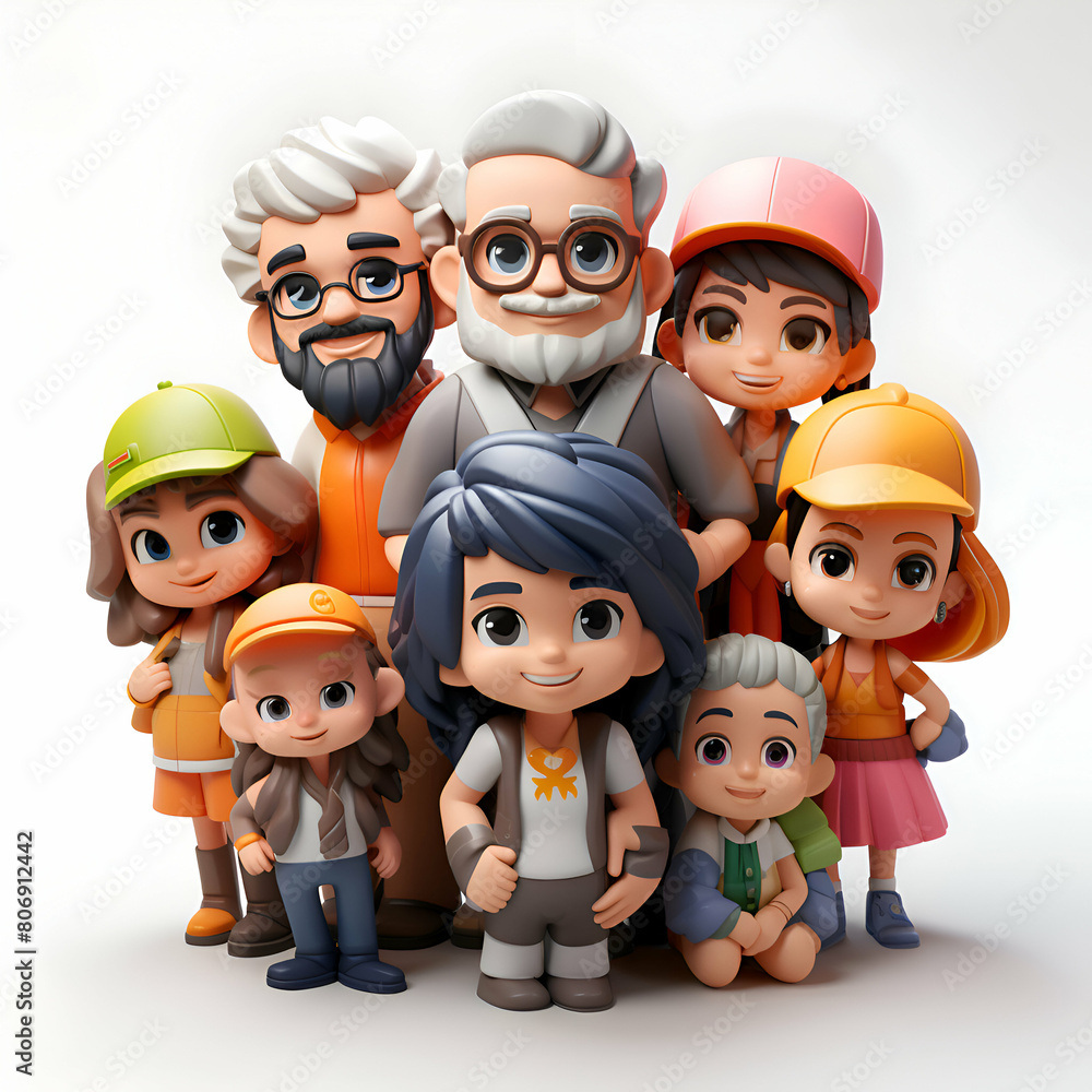 3D Illustration of a group of children and an old man 3D Illustration of a group of children and an old man
